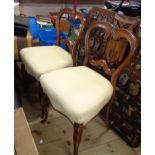 A pair of Victorian rosewood framed balloon back dining chairs with overstuffed upholstery seats