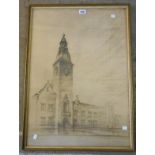 A pair of framed large format monochrome photographic architectural studies - sold with an