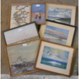 Peter Scott: six framed small format coloured prints - sold with another after Vernon Ward - various