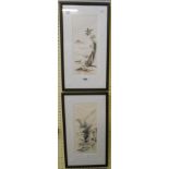 A set of four black framed Oriental watercolours on silk, depicting figures in various settings