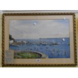 George P. Wiseman: a gilt framed watercolour, depicting a Torquay harbour view with HMS Wasperton