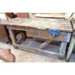 A 1.52m vintage pine work bench with Bahco vice