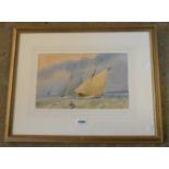 A gilt framed watercolour, depicting sailing vessels on choppy seas with chalk cliffs in