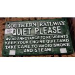 A modern painted cast iron Southern Railway Quiet Please sign