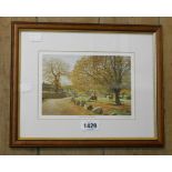 †David Young: a framed signed small format coloured print entitled 'Widecombe-in-the-Moor' -