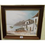 M. Reig: a framed oil on canvas, depicting continental waterside buildings - signed