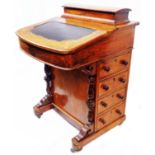 A 53cm late Victorian inlaid walnut Davenport with lift-top stationery compartment to top, part