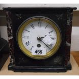 A late Victorian black slate and marble cased mantel timepiece with eight day movement