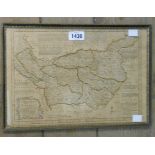 Emanuel Bowen: a Hogarth framed map print of Cheshire with hand coloured boundary lines