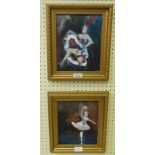 Paul Mitchell: a pair of gilt framed mixed media paintings on board, both depicting dancers, one