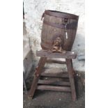 An old coopered butter churn with mounts marked for Hathaway of Chippenham - no lid