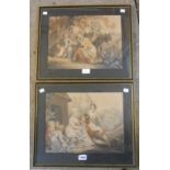 A pair of Hogarth framed early 19th Century watercolours, both depicting romantic interpretations of