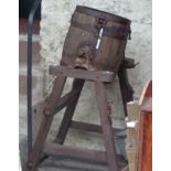 An old coopered butter churn with mounts marked for Hathaway of Chippenham - no lid