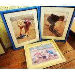 Three framed modern coloured prints, all depicting children at the seaside