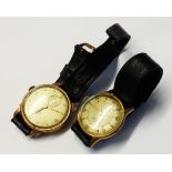 A vintage 9ct. gold cased Smiths De Luxe gentleman's wristwatch with name, monogram and 1956 date to