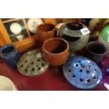 Eight pieces of Bolingey studio pottery including goblets, vase, etc.