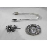 A pair of Victorian silver fiddle pattern sugar tongs - sold with a Danish ornate white metal