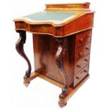 A 52cm Victorian inlaid rosewood and mixed wood Davenport with pen tray and part fitted maple