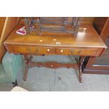 A 96cm reproduction walnut and cross banded sofa table, with two frieze drawers, set on shaped