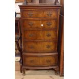 A 54cm Bevan Funnell Reprodux walnut and crossbanded bow front chest-on-stand style chest of four