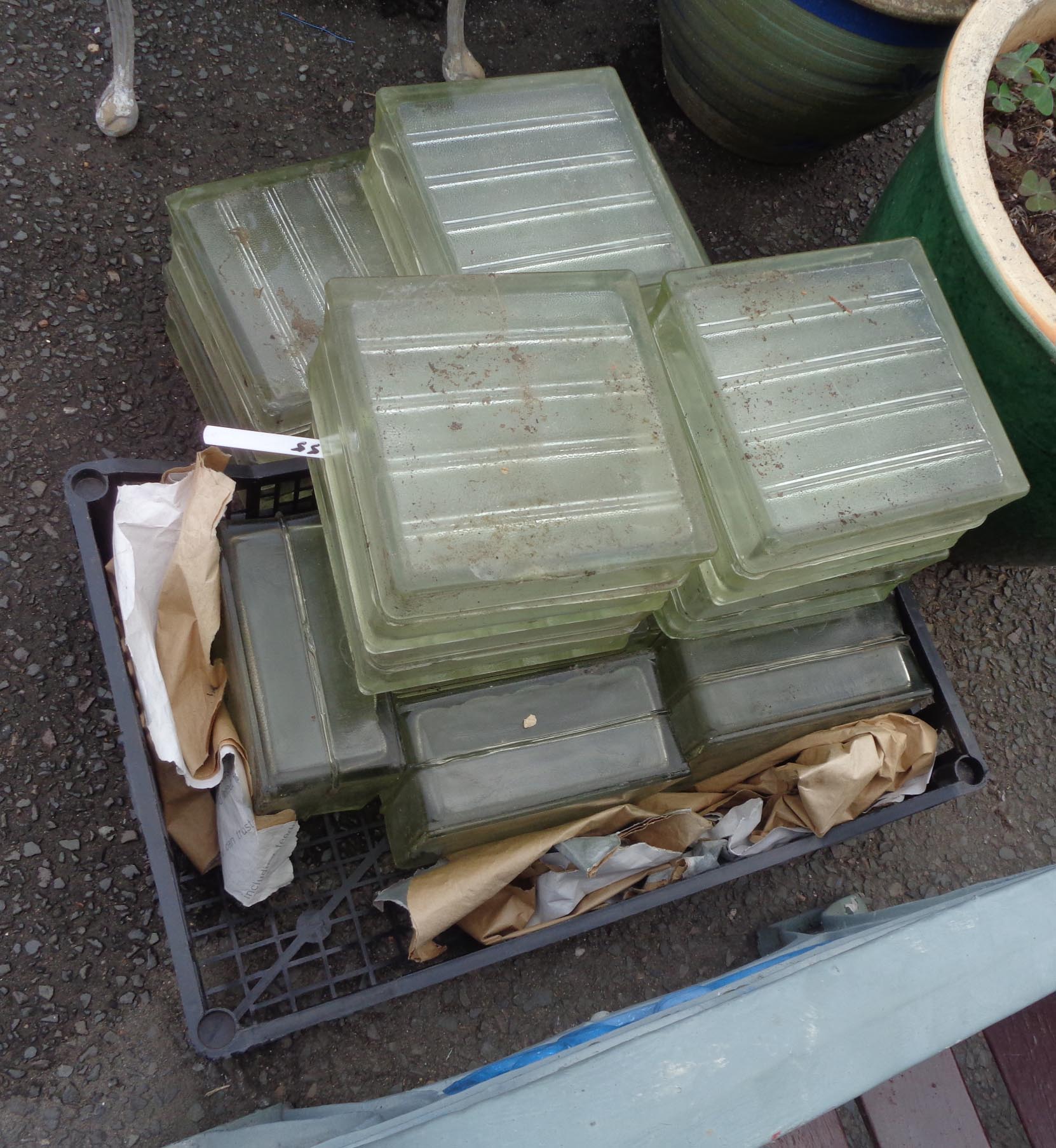 A quantity of old architectural glass bricks