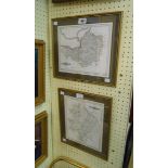 A pair of gilt framed small format coloured map prints, one of Warwickshire, the other