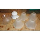 A set of four old frosted glass lampshades - sold with two other examples