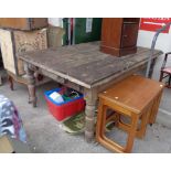 A large pine farmhouse table set on turned legs with large single drawer - for restoration