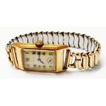 A vintage import marked 9ct. gold cased gentleman's Rolco wristwatch with oblong dial, 15 jewel