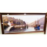 Gordon Allen: a large framed oil on canvas depicting harbour scene with trawler in foreground -