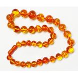 A Russian honey amber graduated bead necklace with screw clasp