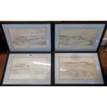 Bill Waugh (attributed): a set of four framed golfing original pencil drawings, depicting named golf