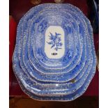 A set of six early 20th Century Copeland Spode blue and white pottery graduated meat platters