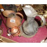 A small quantity of assorted metalware comprising Salter 40lb spring balance, copper measure,