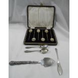 A cased set of six vintage silver coffee bean spoons - sold with a pair of silver coffee spoons,