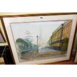 Michael Edwards: a large gilt framed watercolour, depicting a street scene in Clifton, Bristol