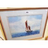 C. Berdinner: a framed watercolour depicting a sailing fishing vessel - signed