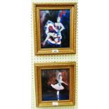 Paul Mitchell: a pair of gilt framed mixed media paintings on board, both depicting dancers, one