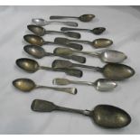 A bag containing five Exeter silver fiddle pattern teaspoons, other teaspoons and three dessert
