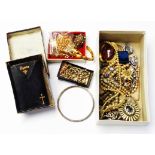 A box containing a small quantity of assorted vintage and other jewellery, also a boxed and