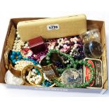 A box containing a quantity of costume jewellery including simulated pearls, Ciro case, etc