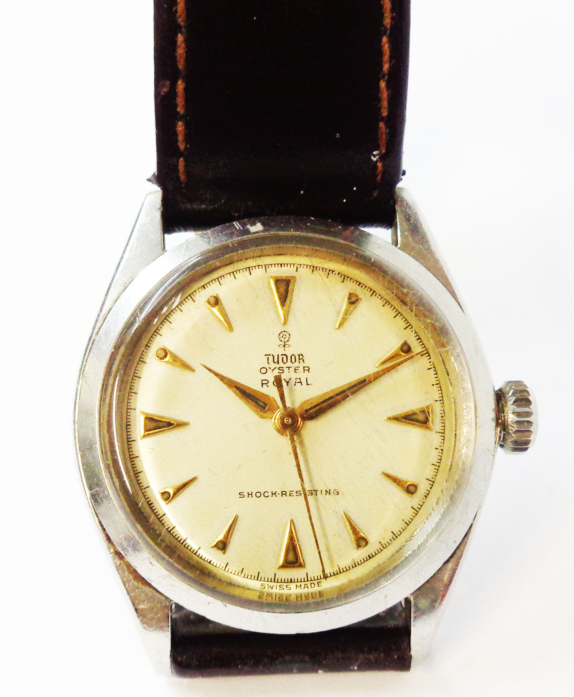 A vintage Tudor Oyster Royal gentleman's steel cased wristwatch with 28mm dial and manual wind