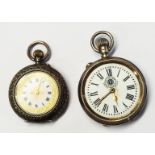 An import marked 925 silver cased lady's fob watch with decorative dial and floral enamelled