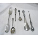 A small quantity of silver items including Georgian fiddle pattern dinner fork, an Edwardian