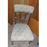 Edwardian inlaid rosewood prie dieu chair with upholstered top rail and seat with decorative