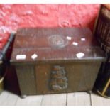 An early 20th Century copper clad wooden coal box with embossed galleon and faux snakeskin