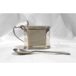 A silver flip-top mustard pot and associated spoon - no liner