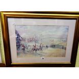 A large gilt framed coloured hunting print - faded