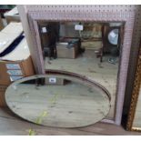 A vintage frameless bevelled oval wall mirror - sold with a limed oak oblong wall mirror