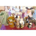 A selection of ceramic items including Toby jugs, animal figurines, Sooty egg cup, etc.